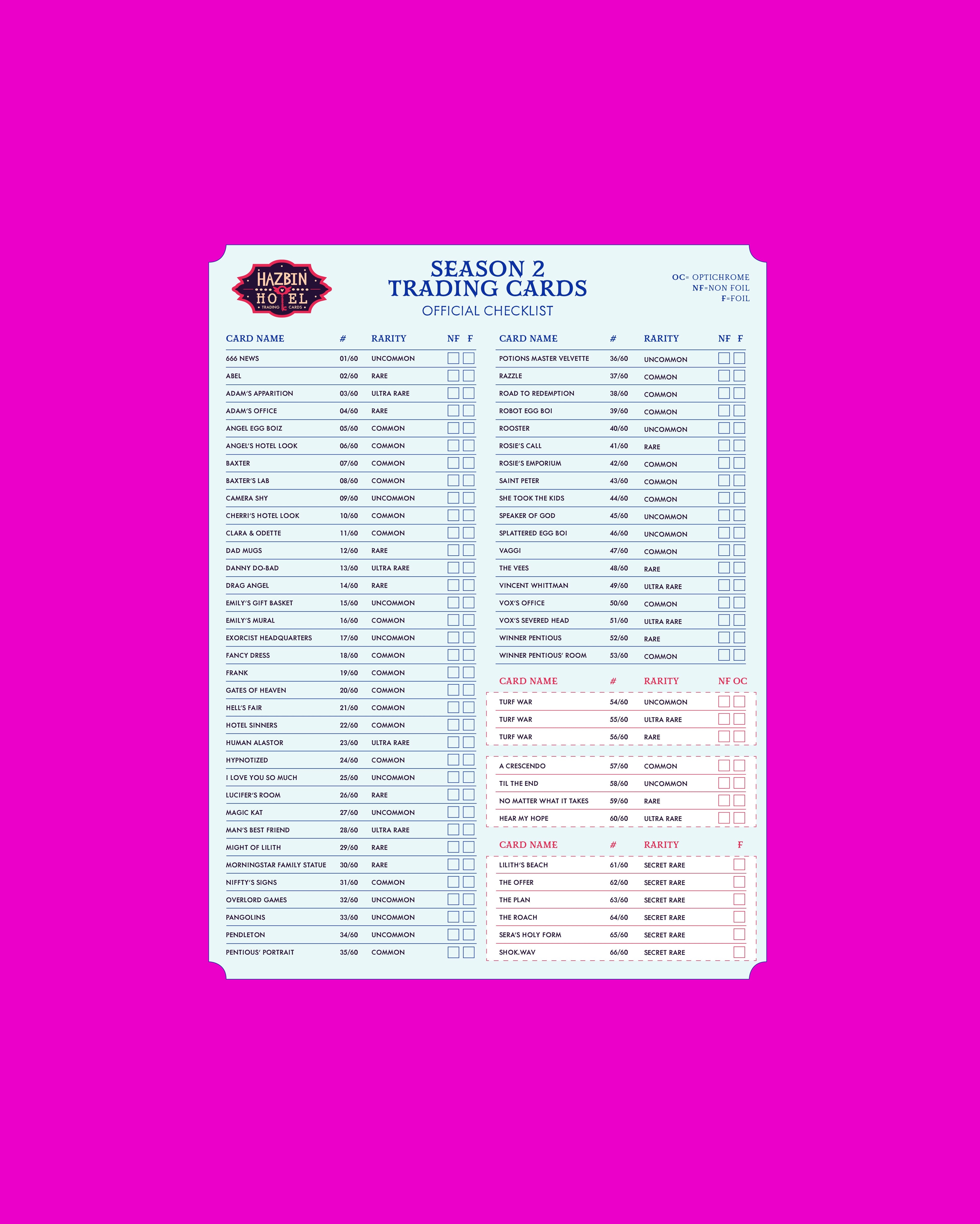 Hazbin Hotel Season Two Trading Cards Official Checklist